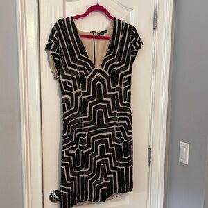 Parker Black and Cream Geometric Mini Dress